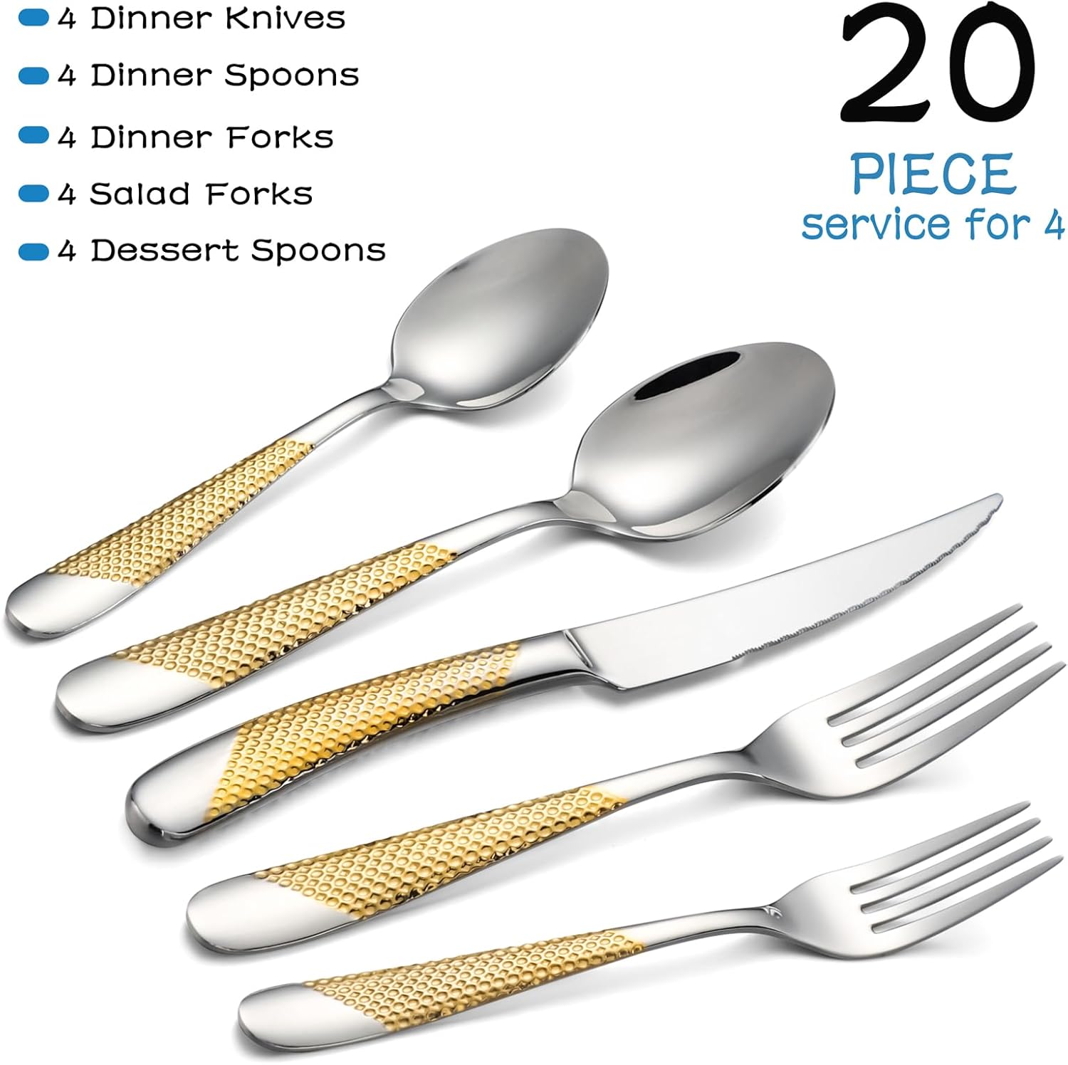 Silverware Set of 20 Stainless Steel Flatware Set Service for 4 Includes Knives Spoons Forks Kitchen Utensil Cutlery Sets For Home Kitchen Hotel