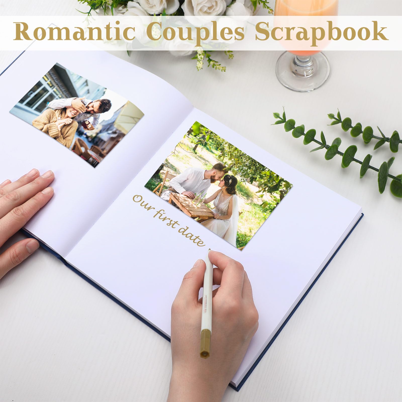 Colarr Album photo à couverture rigide pour couples - 144 pages - 22,1 x 22,1 cm - Album photo pour couple - Journal de souvenirs pour couple - Cadeau pour mariage - Avec 2 marqueurs (bleu marine, You