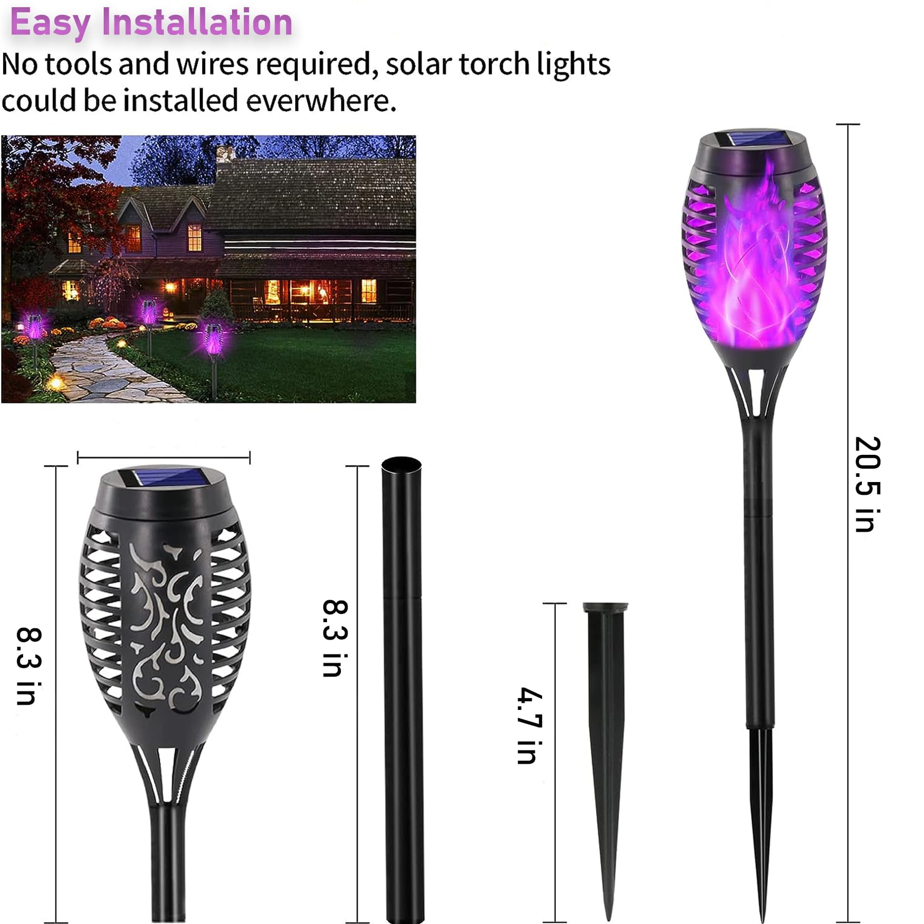 Solarleuchten für Außen | Solar-Taschenlampe mit flackernder Flamme für Gartendekoration | Gartenleuchten wasserdichte solarbetriebene Außenleuchten | LED-Flammenfackeln für den Außenbereich Terrasse