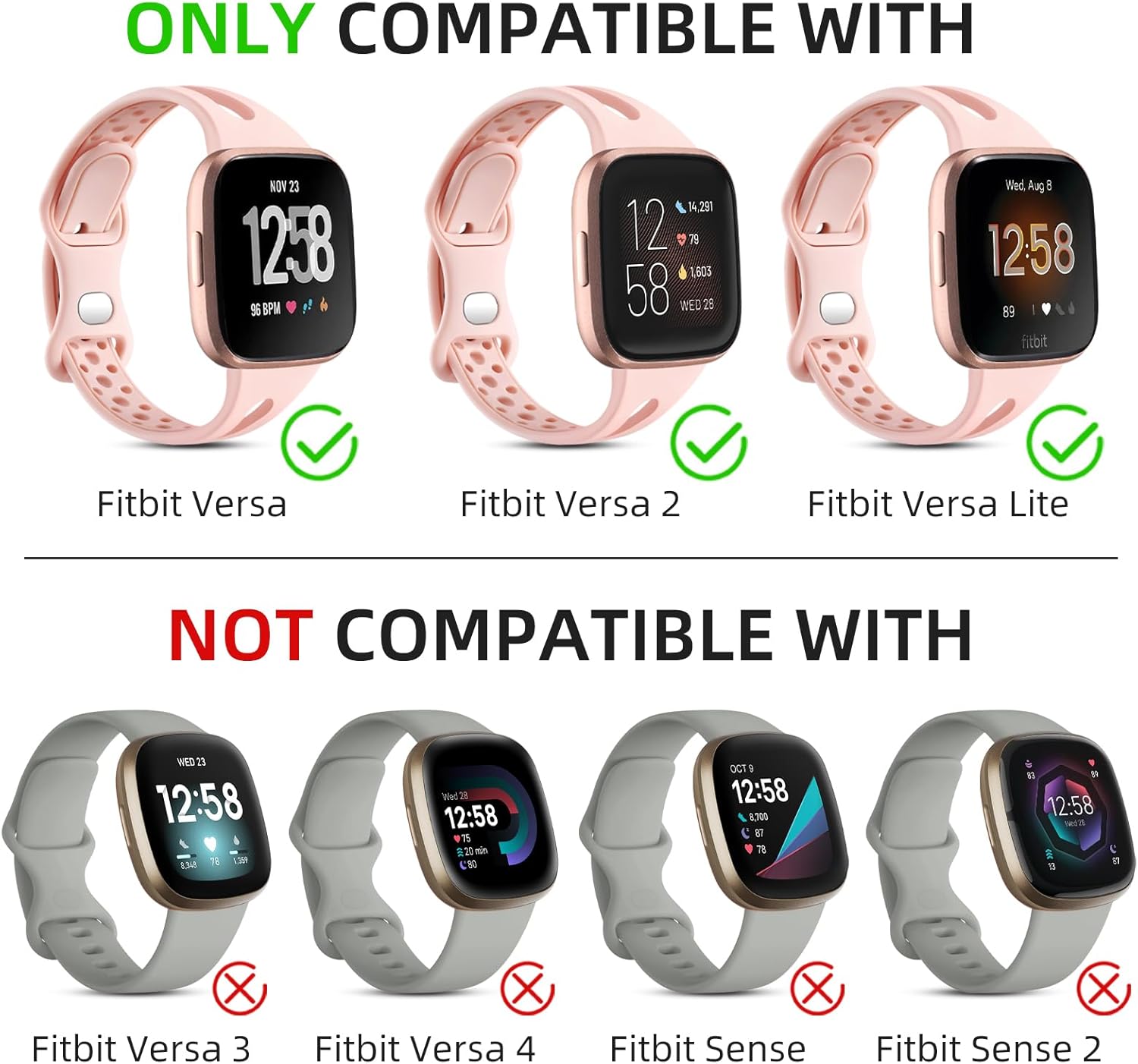 Slim Sport Bands Compatible with Fitbit Versa 2 Bands for Women Men/Versa Bands Women，Band for Fitbit Versa Lite/SE, Slim Sport Breathable Soft Silicone Replacement Wristband for Versa, 4Packs