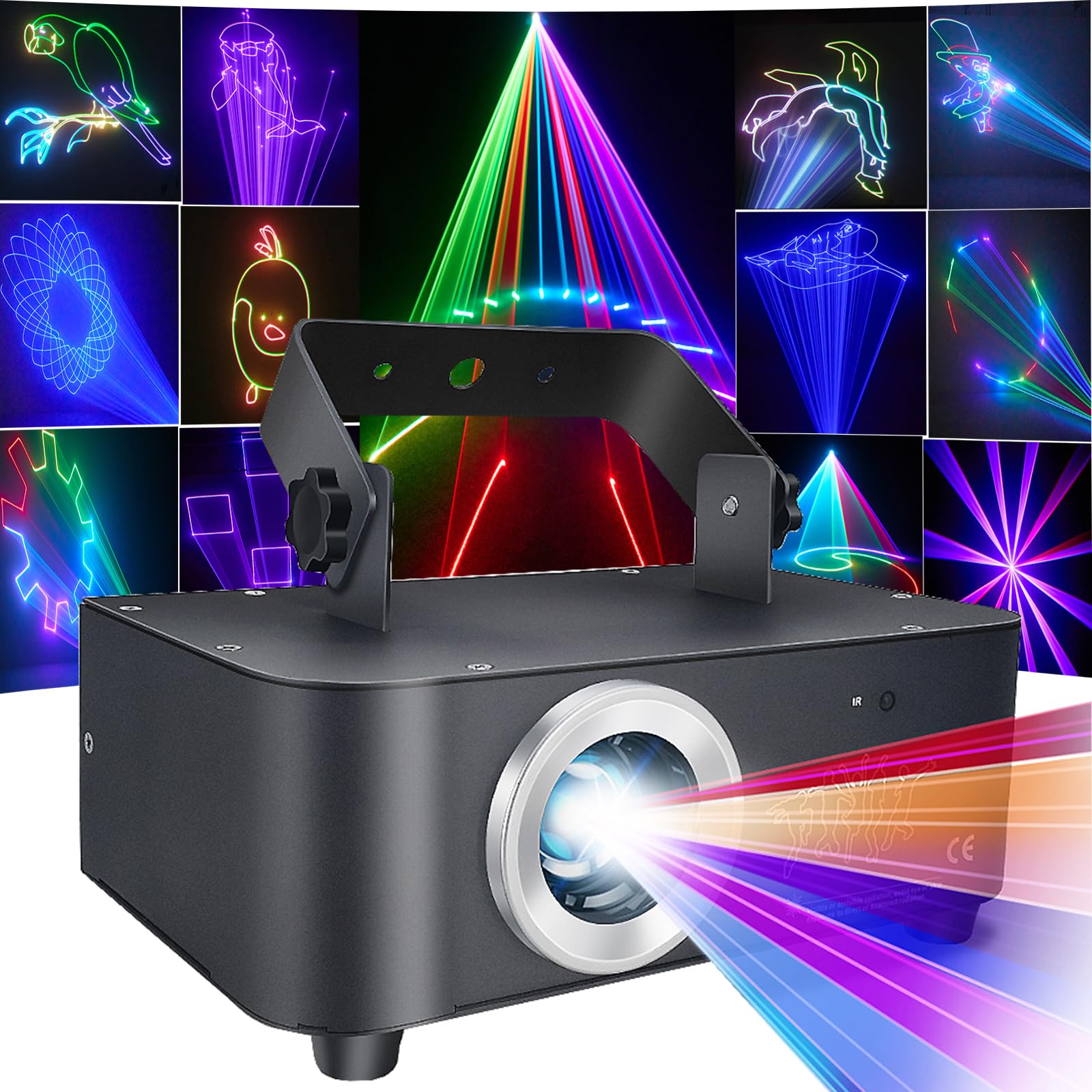 Dj Laser Party Light, Disco 3D Animation RGB Full Color Stage Laser Show, Dmx512 Voice Remote Control Beam Effect Scanner Light for Bar Wedding Party Festival Stage