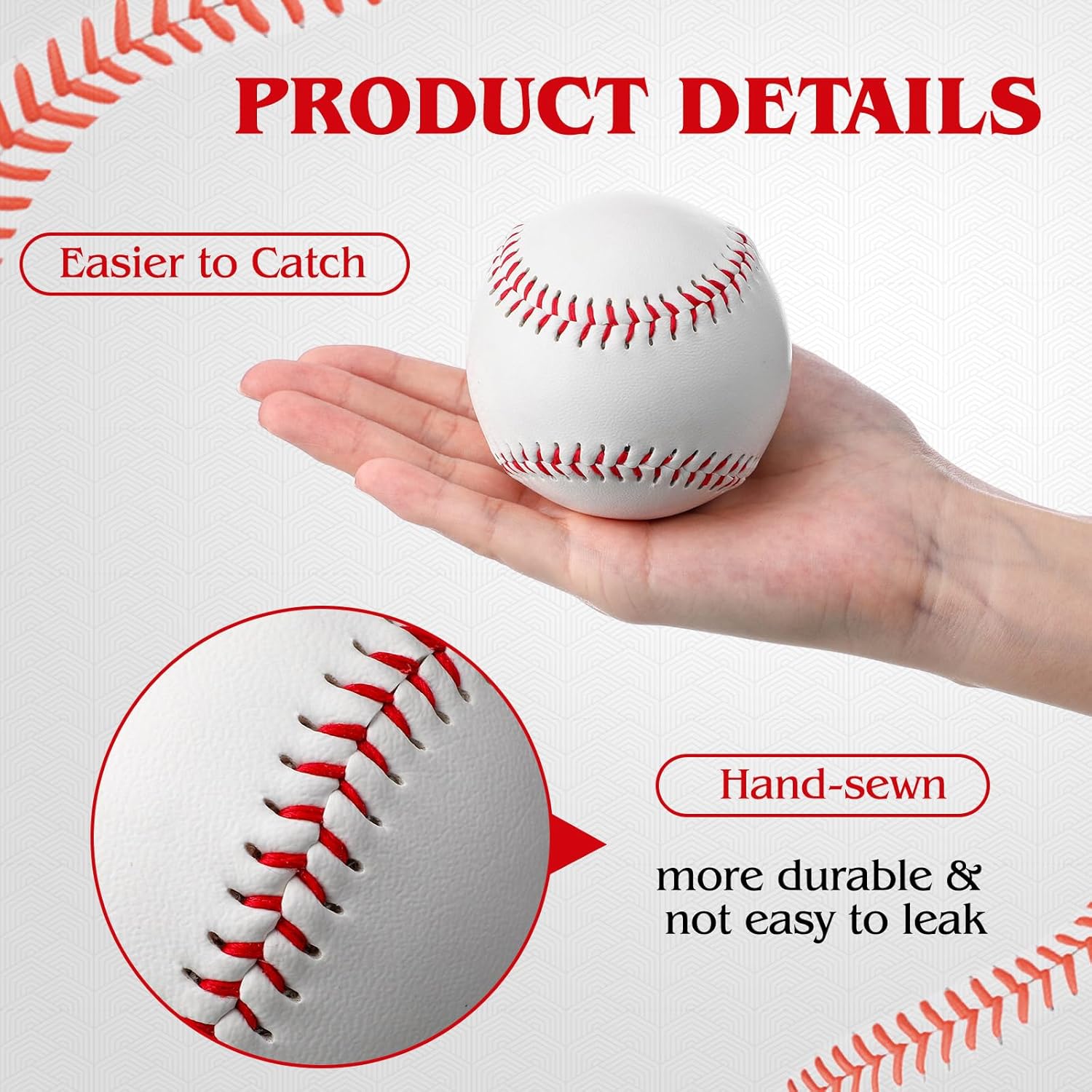 Lewtemi 24 Packs Baseball Balls Bulk with 5-Gallon Ball Bucket Official Size Baseballs Leather Cover for Youth Adult Game Practice Training School League Play