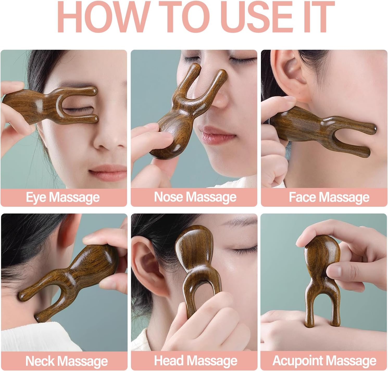 Wooden Gua Sha Facial Tools - Head Massager Sandalwood Wood Massage Tool for Face Nose Eye - Multifunctional Wood Therapy Massager Tools - Handheld Meridians Acupressure Tool - Gift for Women Men Mom