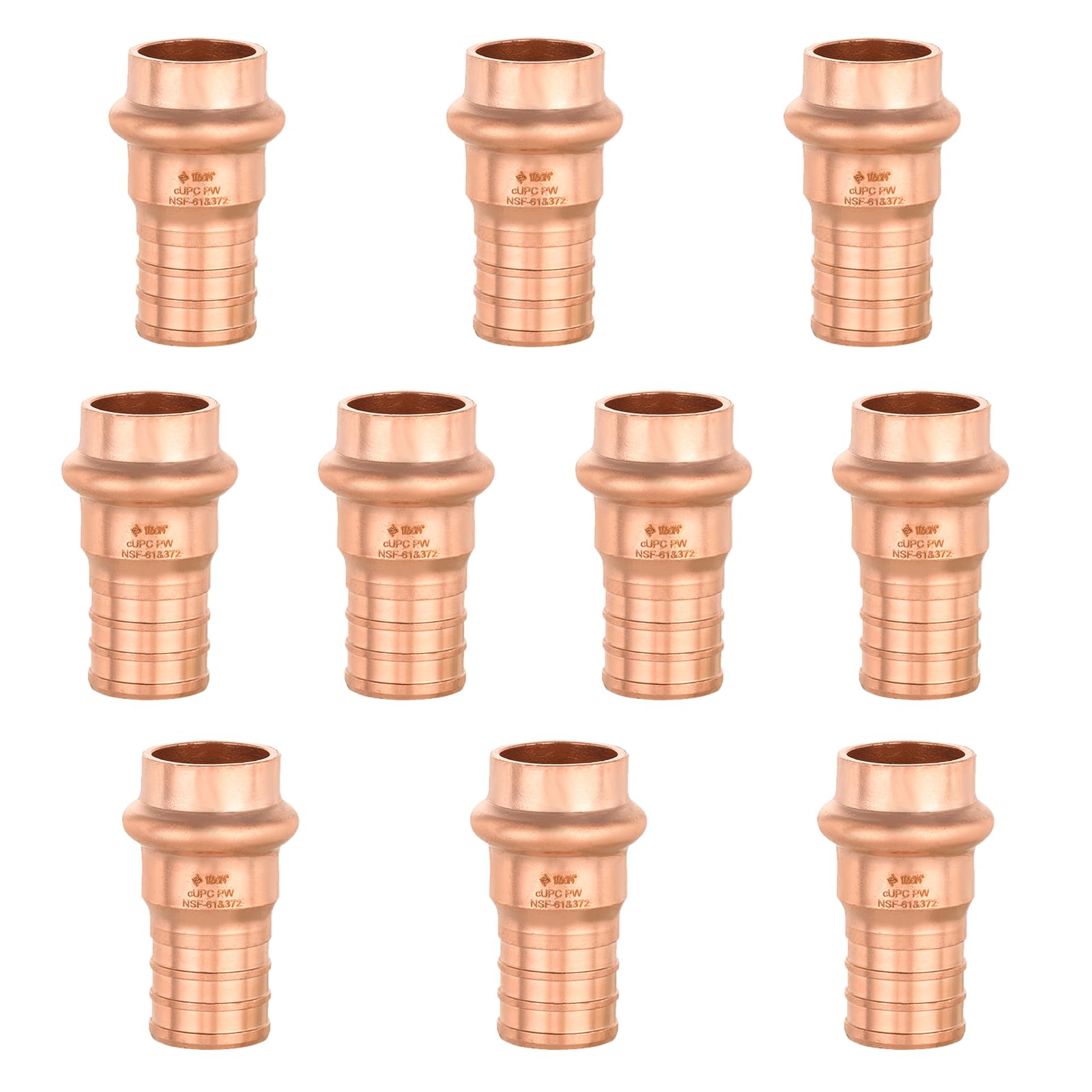 Paquete de 10 Conectores de Cobre a presión GUOFIS, Acoplamiento de crimpado PEX de 1/2" x 3/4" (PRESS013)