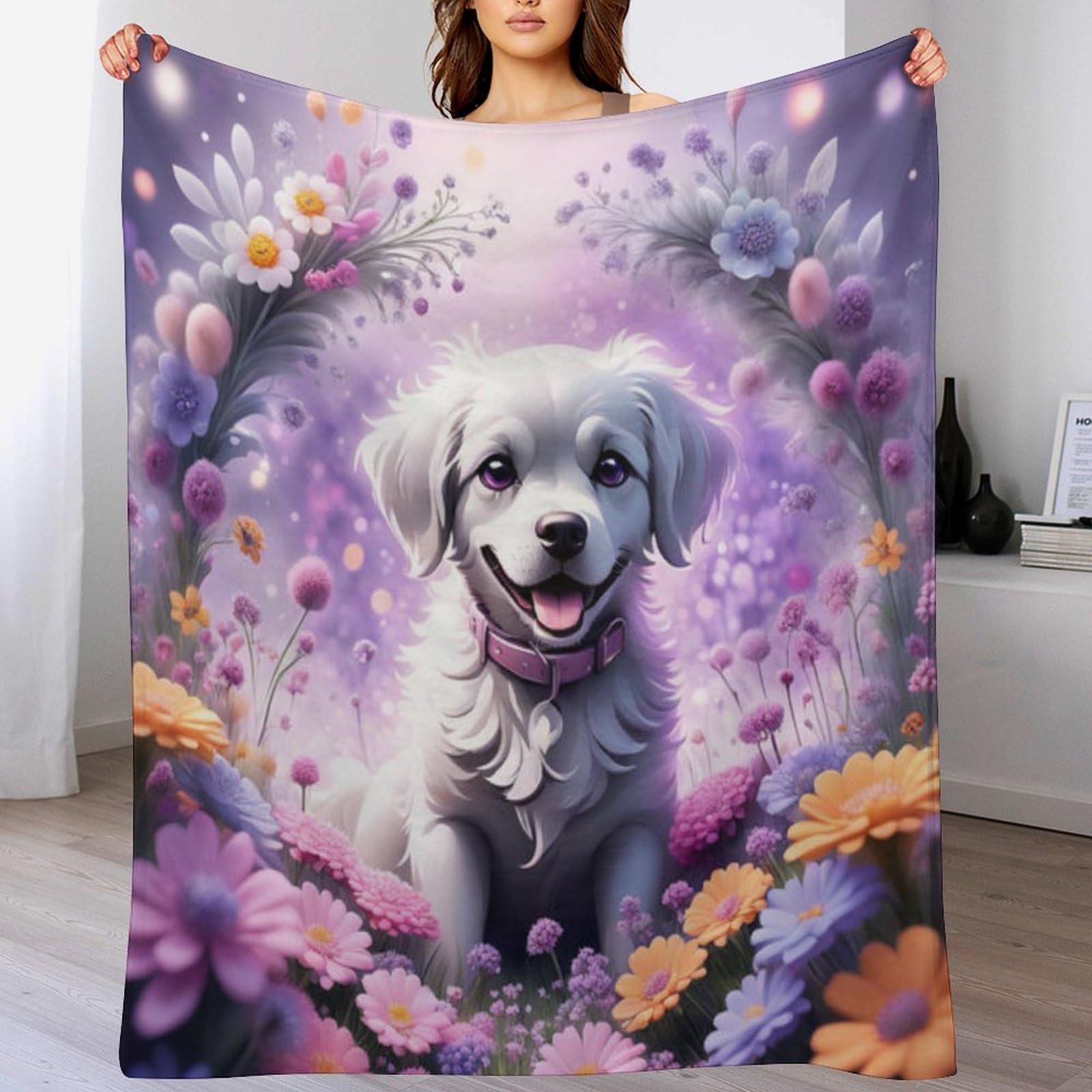 Couverture douce de qualité supérieure en flannel motif chien 100x130