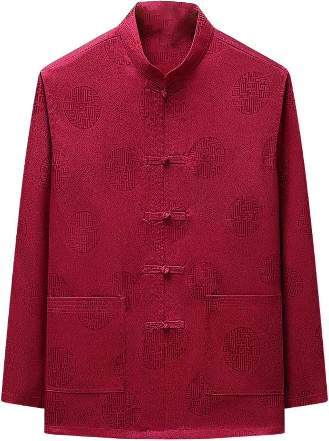 Men's Polyester Long Sleeve Tang Shirt Pocket Detail Chinese Hanfu Style Daily Wear