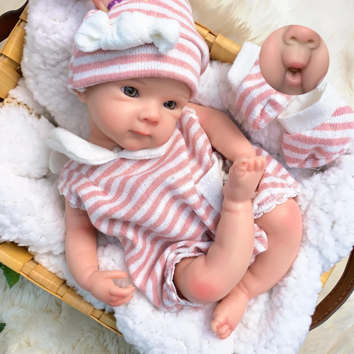 13 inch Full Silicone Reborn Baby Doll, Realistic Real Eye Open Baby Girl Doll, Newborn Toddler for Ages
