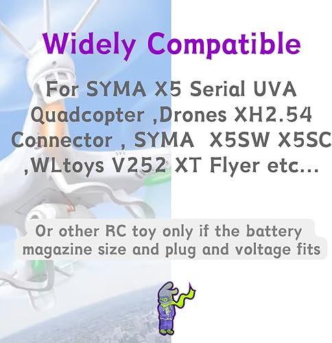 Miniatura 2 de 3.7V 650mAh 852540 25C Lipo Baterías para SYMA X5 Serial UVA Quadcopter, X5SW X5SC Drone, WLtoys V252 XT Flyer con XH2.54Molex Plug y USB 1S Cargador