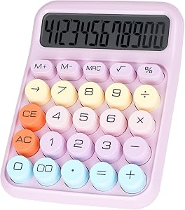 Mechanical Switch Calculator with Big Buttons, Calculators Desktop, 12 Digits, Large LCD Display, Desk Calculator, Cute Pink Calculator for Teachers Students Basic Office (Purple)