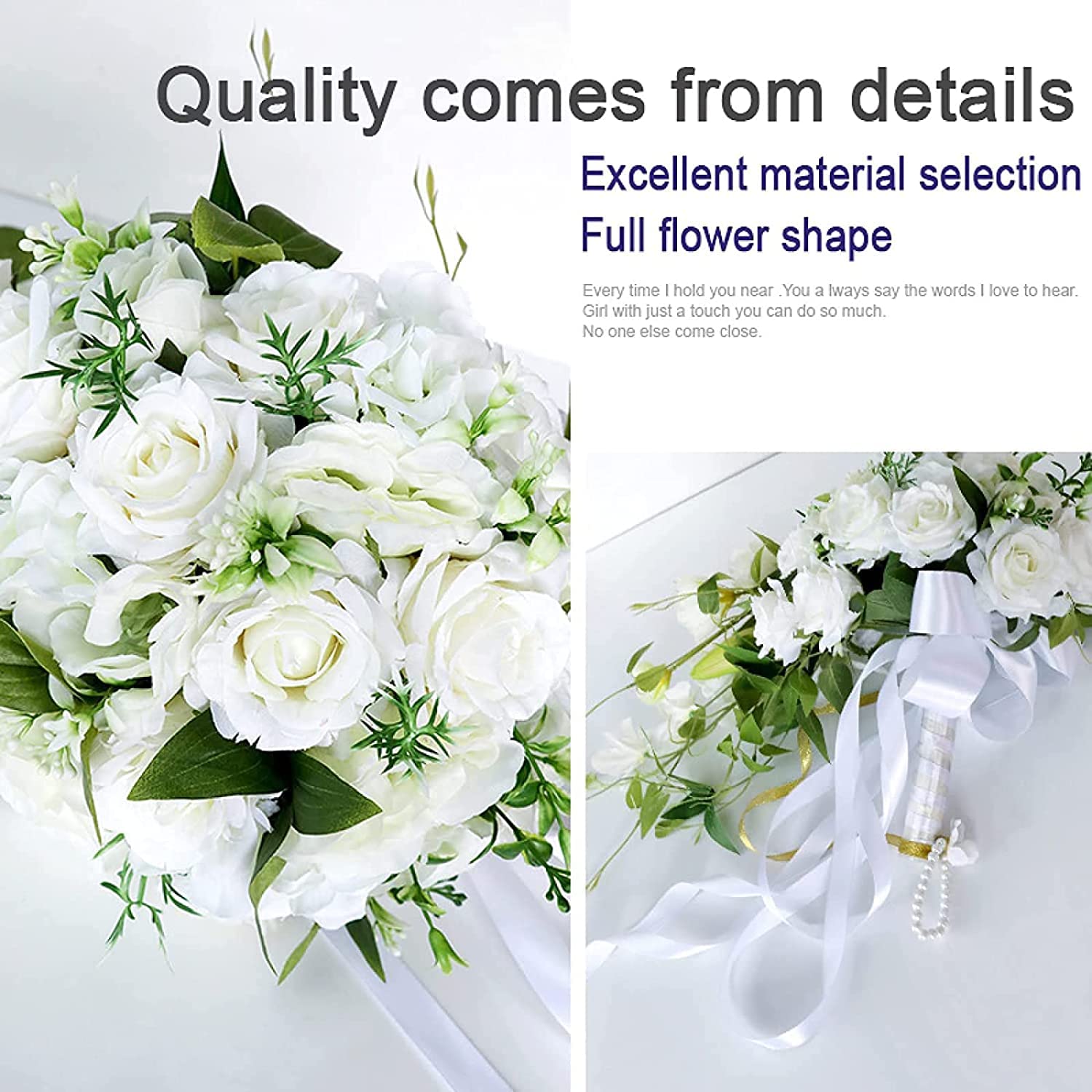 Amazon.co.jp: 造花ブーケ、花を持つ花嫁、リボン付きホワイトローズ