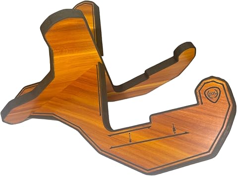 PGL Stepped Wooden Guitar Stand Floor Stand w/ Thicker EVA Protective Padding, Thicker Material, Electric Guitar Step, Acoustic Guitar Step, Concave Laser Engraved Diagram and Border, Universal Holder for Acoustic, Bass, Electric & Classical Guitars Sapele Wood Finish