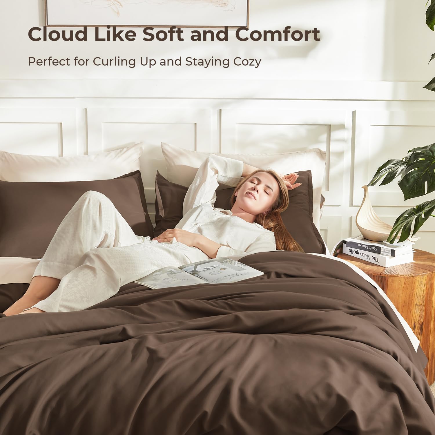 Litanika Comforters Brown Oversized King Size, 3 Pieces Lightweight Solid Bedding Set & Collections, All Season Fluffy Bed Set (120x98In Comforter & 2 Pillowcases)
