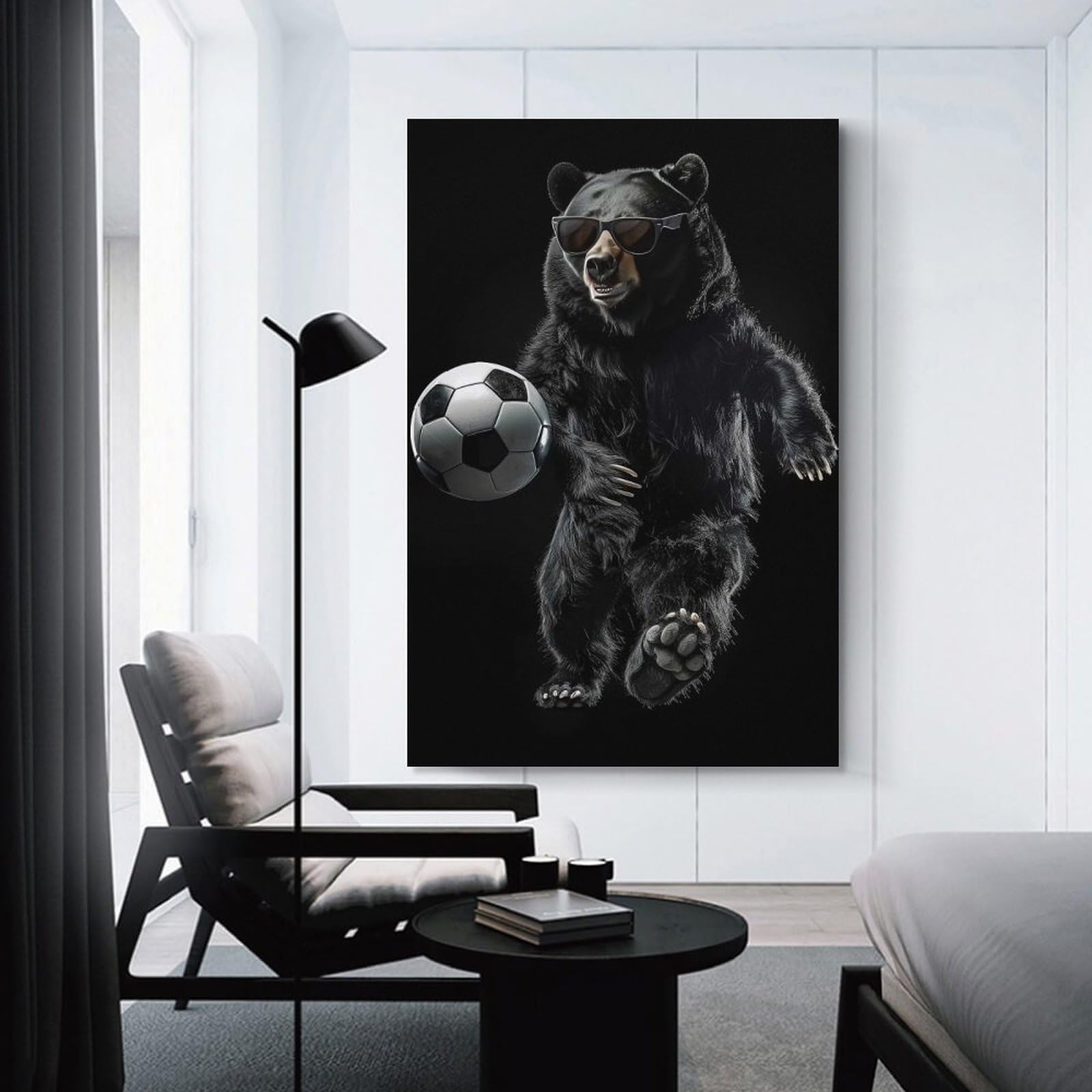 Junmoney Bear Soccer Ball Home Decor Wall Art, 20x30inch(50x75cm), for Wall Displays, Bedrooms Or Room Updates, Ideal for Building A Coordinated Art Wall