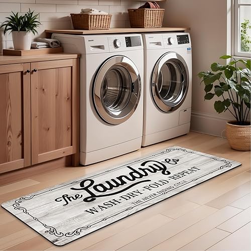 Miniatura 7 de Pauwer Alfombra de lavandería de 20 x 60 pulgadas, impermeable, de goma, antideslizante, tapete de cocina para piso, tapete lavable para granja,