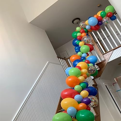 Miniatura 3 de Kit de arco de guirnalda de globos coloridos, globos surtidos de arcoíris, globos de látex de confeti multicolor, rosa intenso, pavo real, azul