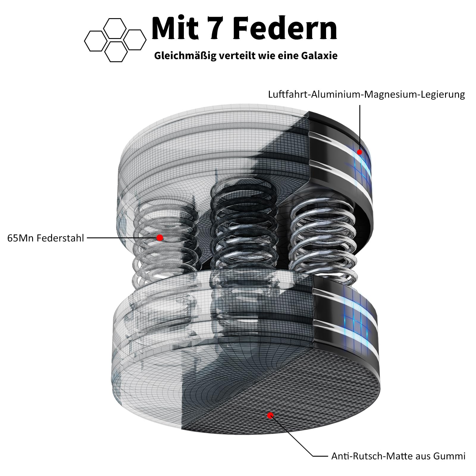 4 Stück 44mmx38mm Aluminium-Lautsprecher-Federfüße, Isolationsfüße mit rutschfesten Gummipuffern zur Dämpfung von Vibrationsgeräuschen, für Lautsprecher, Subwoofer, Verstärker, Plattenspieler