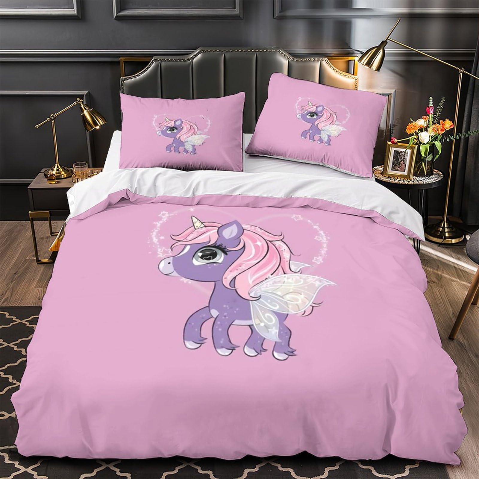 Parure de lit licorne violette 135x200 housse de couette microfibre hypoallergique