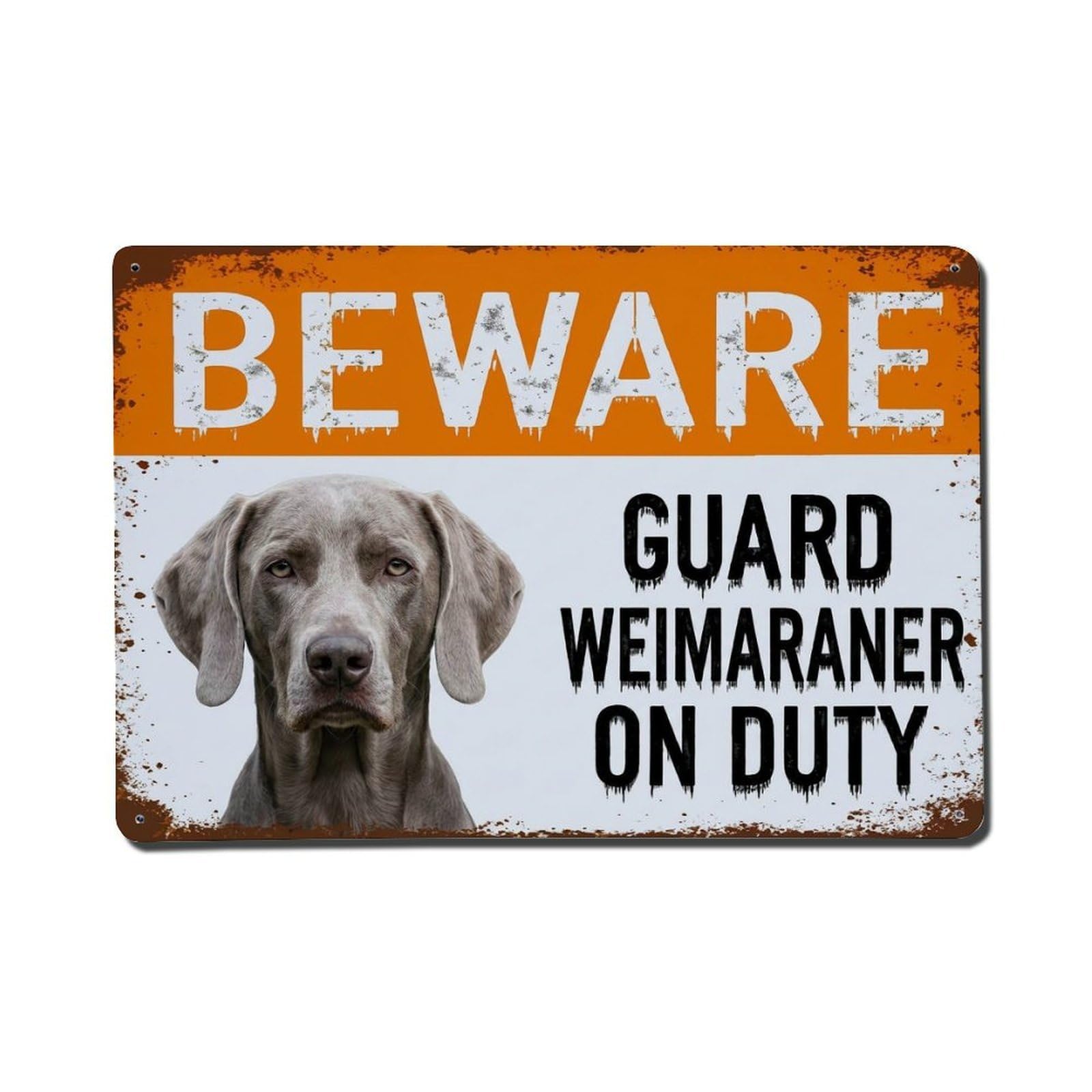 Vintage Funny Weimaraner Guard Beware of Dog Corner Metal Tin Sign
