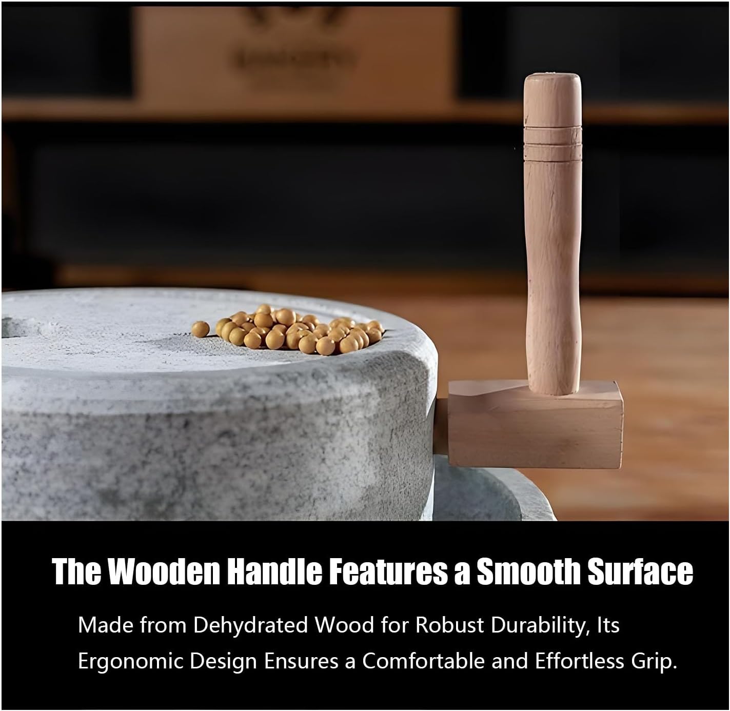 Household Stone Mill Small,Dry/Wet Mill,Grain Grinder Mill-for Grain, Stone Mill Grinder, Handmade Household Hand Mill for Grain,Bean and Barley,with Wooden Frame(Size:5.9 x 9.4 inch)