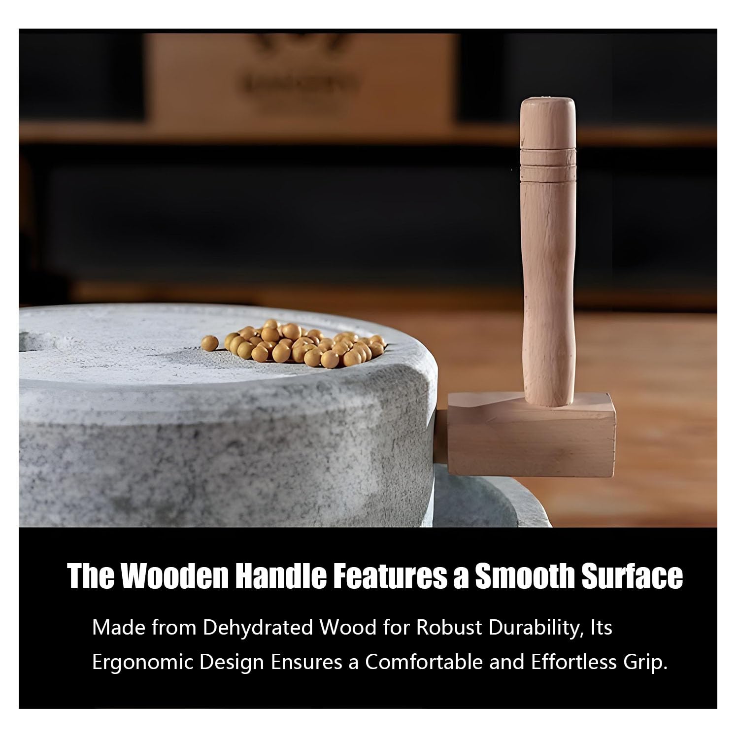 Yinian Domestico Mulino in Pietra,A Secco/A Umido Macinino,Mulino per Cereali,Spice Grinder Manual,Mulino Macinatore per Grano, Fagioli E Orzo (9.8inx13.7in) con Cornice in Legno(Size:35cm)