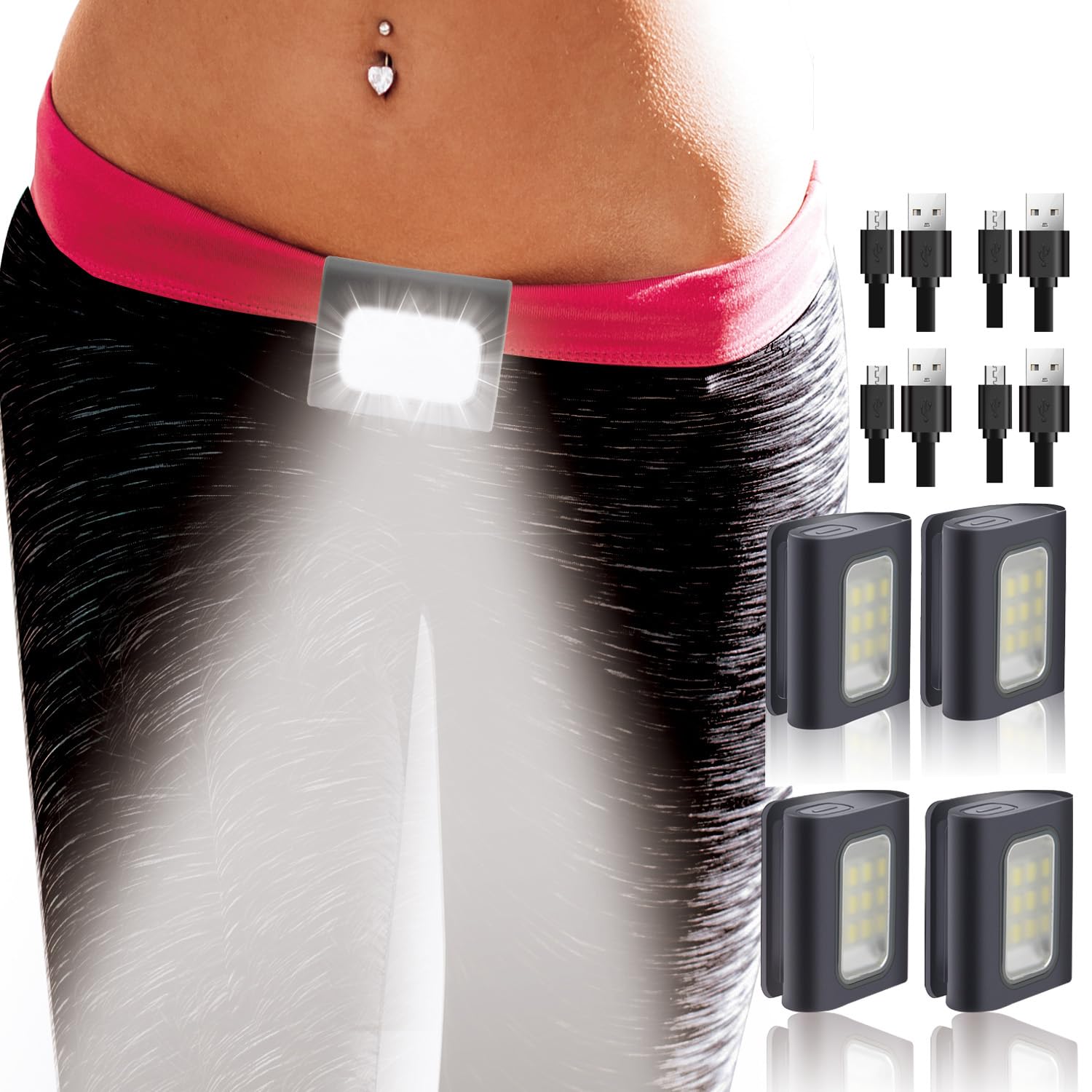 HOKOILN Lot de 2 lampes de course de nuit d'extérieur à DEL pour coureurs avec batterie rechargeable pour camping, randonnée, course à pied, jogging, aventure en plein air (gris)