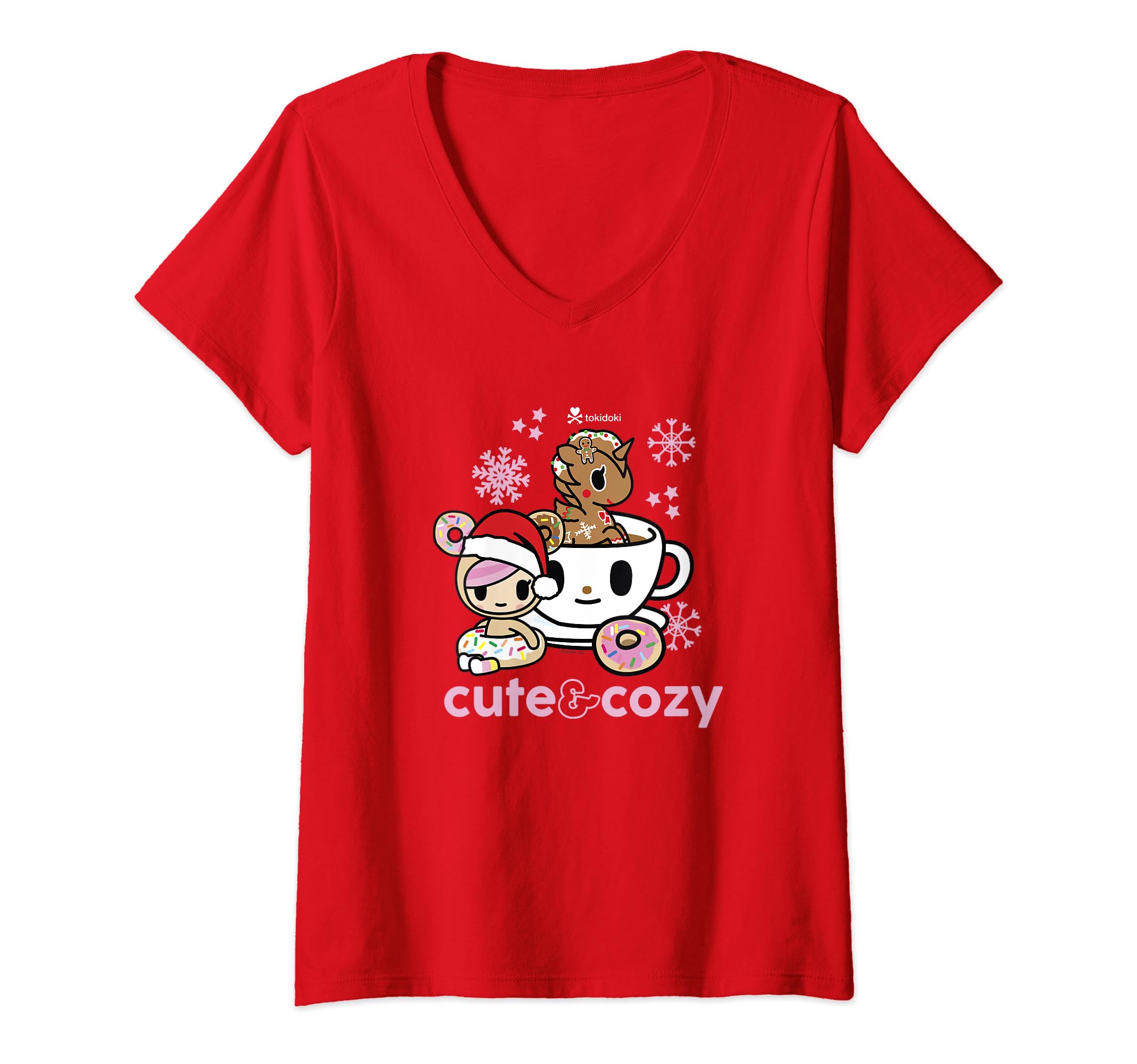 TokidokiWomens Tokidoki Christmas Cute & Cozy Donutella & Ginger Portrait V-Neck T-Shirt
