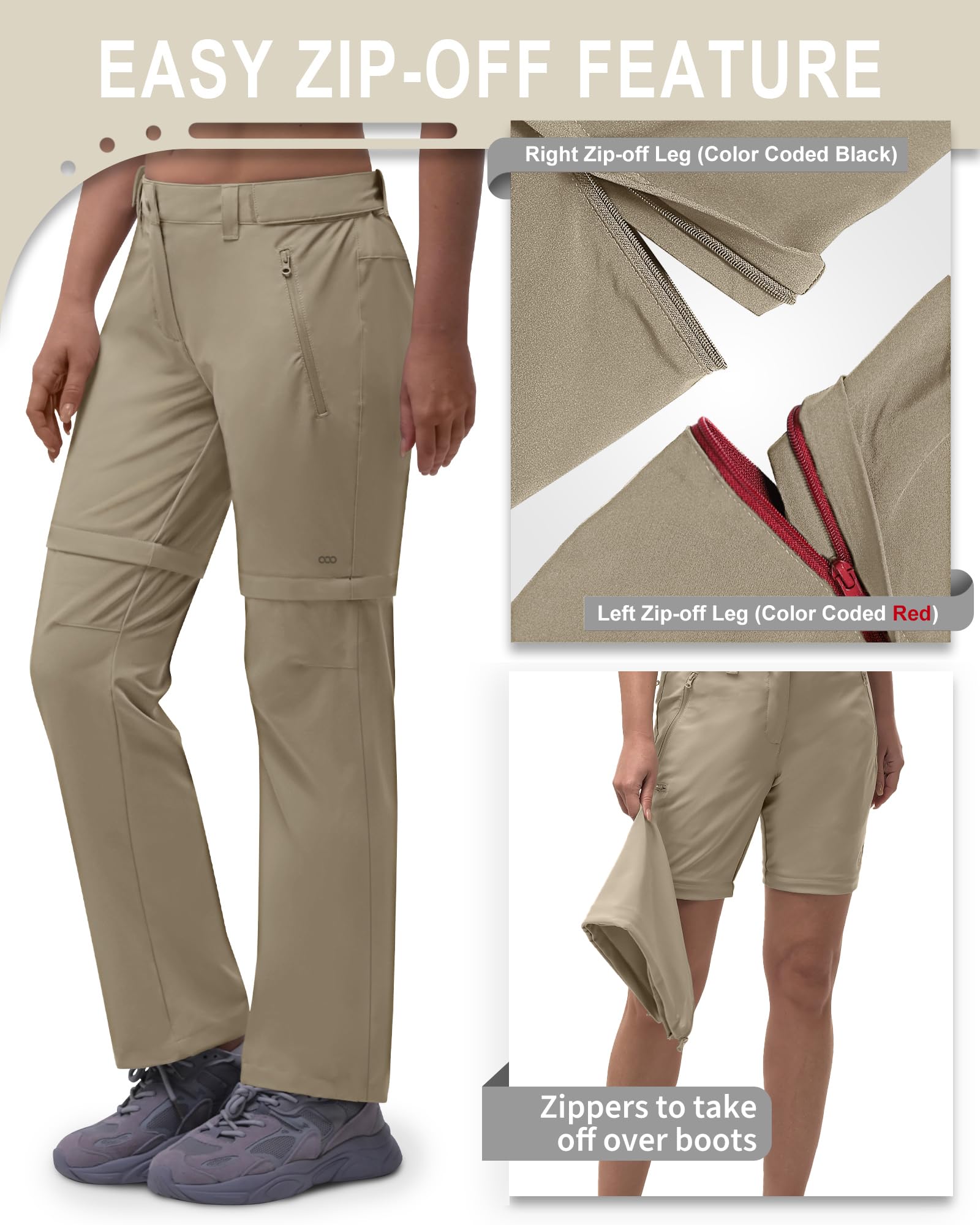 33,000ft Pantalones de senderismo con cremallera para mujer, transpirables, de secado rápido, elásticos, desmontables, con cremallera, para exteriores, de verano, para el trabajo
