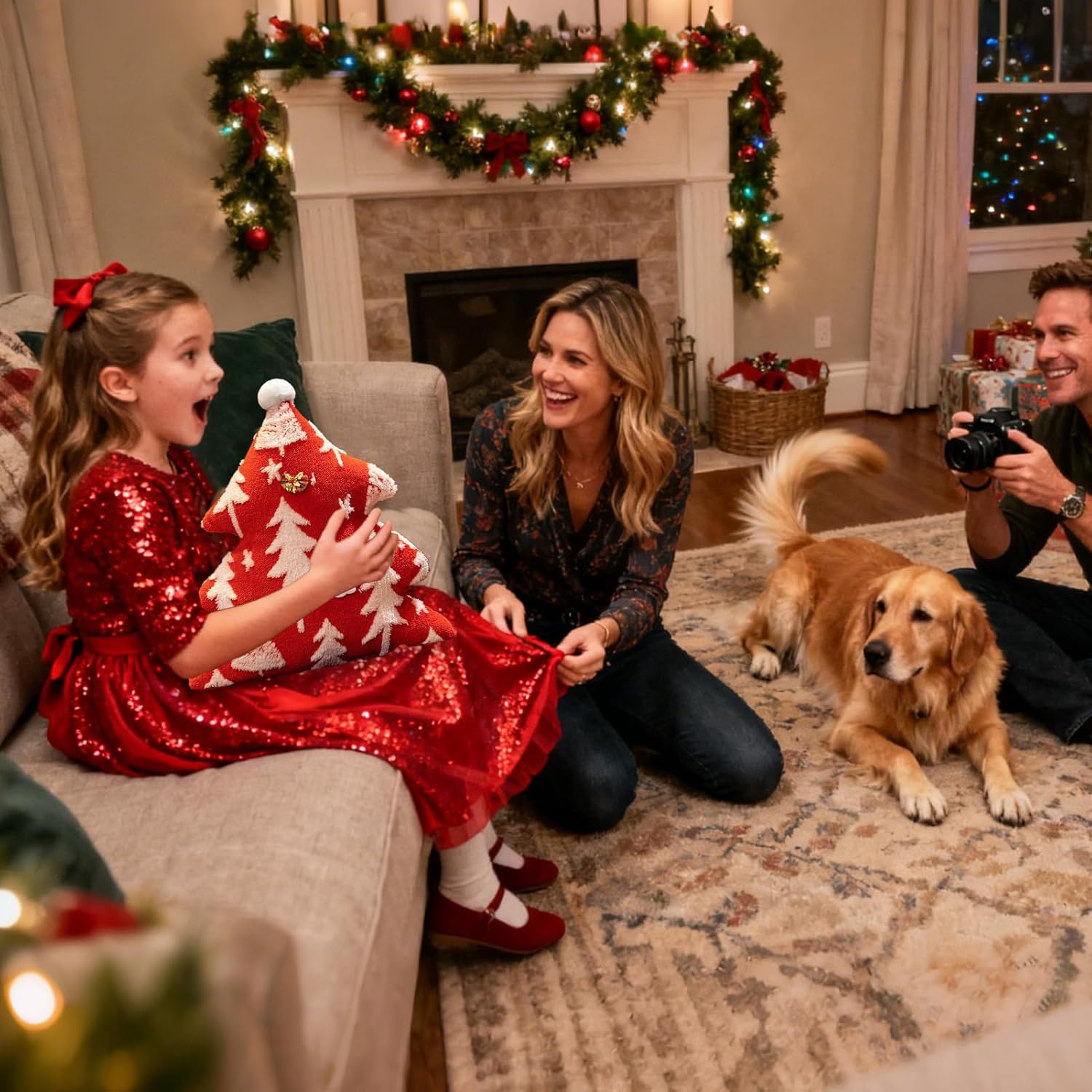 Christmas Tree Pillow, Plush Stuffed Decorative Cushion for Holiday Home Decor, 19.69 inches Soft Boho Accent Pillow with Cozy Design for Bedroom, Living Room, Sofa, Couch