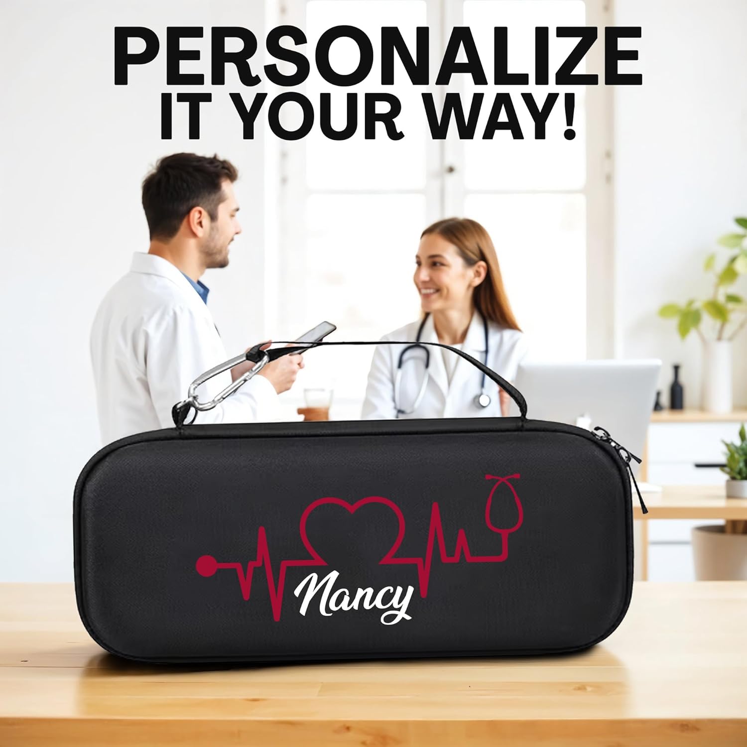 Personalized Stethoscope Case with Name, Custom Stethoscope Holder for 3M Littmann Classic III, Nurse Stethoscope Case, Personalized Nurse Gift, Nursing School Essentials, Stethoscope Case Kit - Black