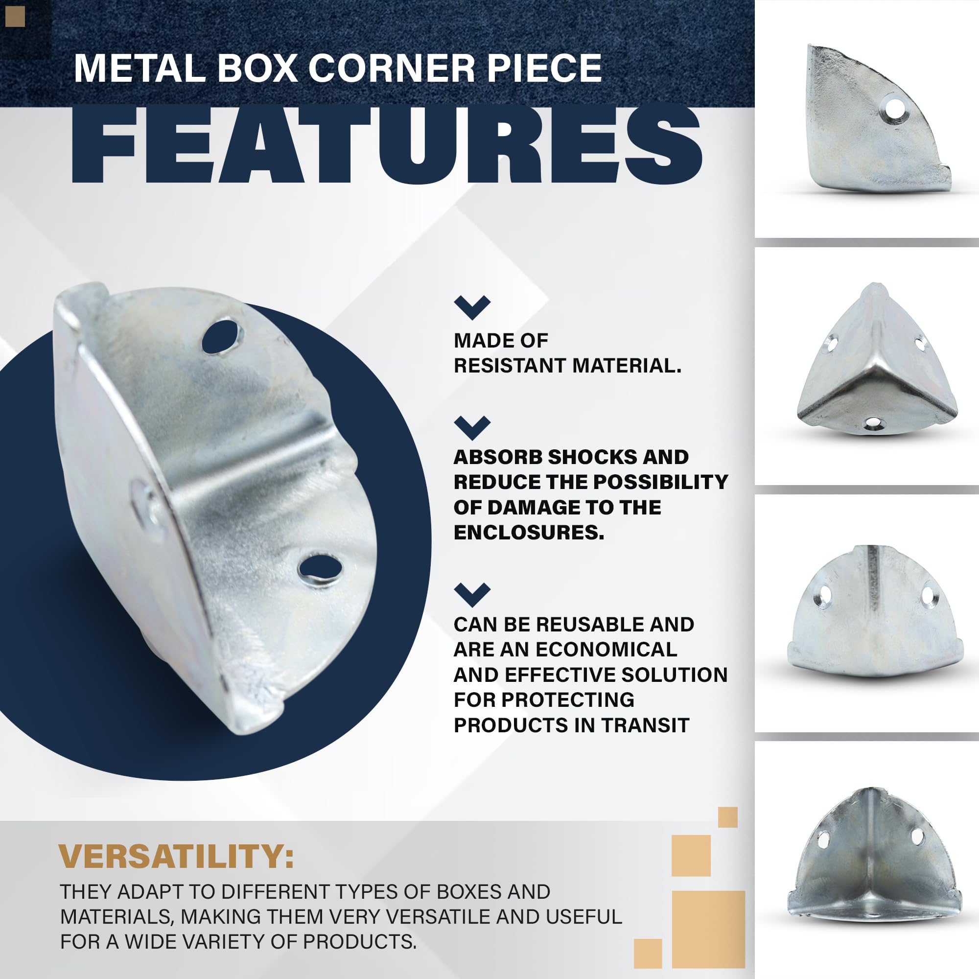 DOJA Barcelona | Protection Angle Metal | Pack 8 | Protection Coin Meuble | 36*36*36mm | en Zinc Galvanisé | Coins de Protection | pour Caisse a Outil Bois, Coffre de Jardin Exterieur, Coin de Table
