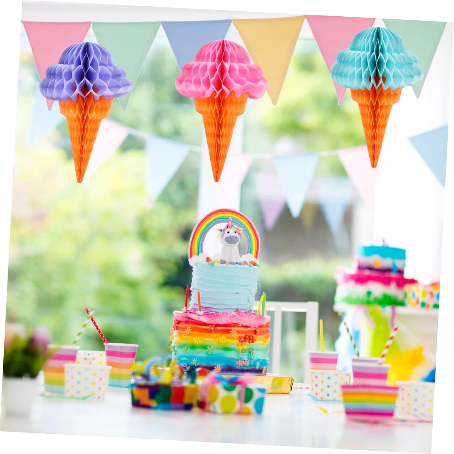 Zerodeko 5sets Paper Honeycomb Ball Pendants Ice Decorations Hawaii Theme 3pcs*5