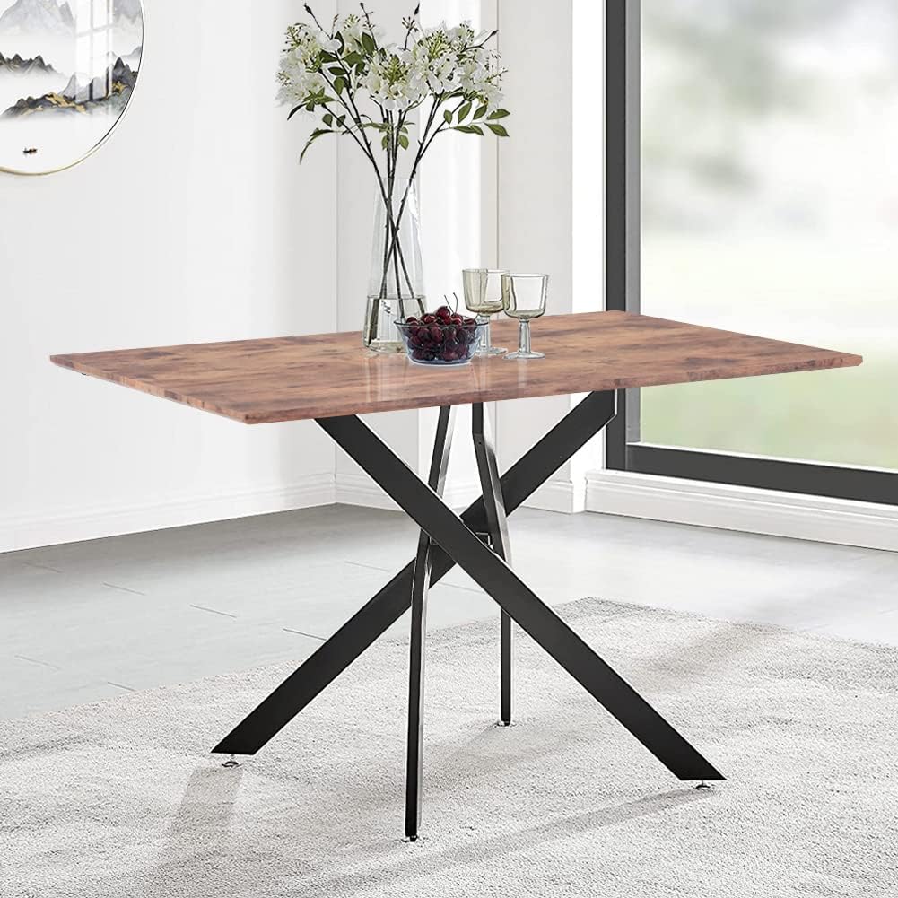 GOLDFAN Industrial Wooden Dining Table 120cm Rectangular Kitchen Table with Black Metal Legs for Home,Apartment,Office (brown) โ image 1