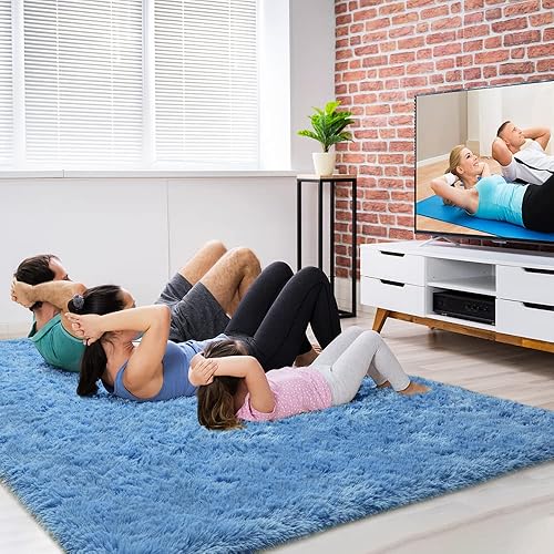 Miniatura 4 de Amearea Alfombra suave de alta calidad de 4 x 5.3 pies, alfombras azules para sala de estar, alfombra esponjosa para dormitorio, guardería, sala de