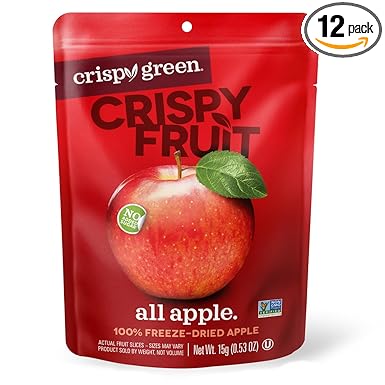 Crispy Green Natural Freeze-Dried Fruit, Apple Single-Serve, No Sugar Added, 0.53 Ounce (Pack of 12)