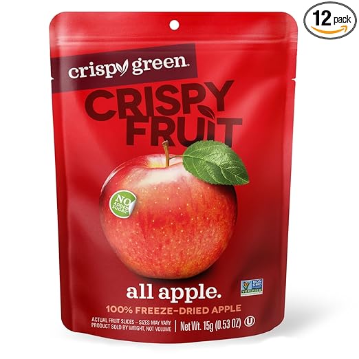 Crispy Green Natural Freeze-Dried Fruit, Apple Single-Serve, No Sugar Added, 0.53 Ounce (Pack of 12)