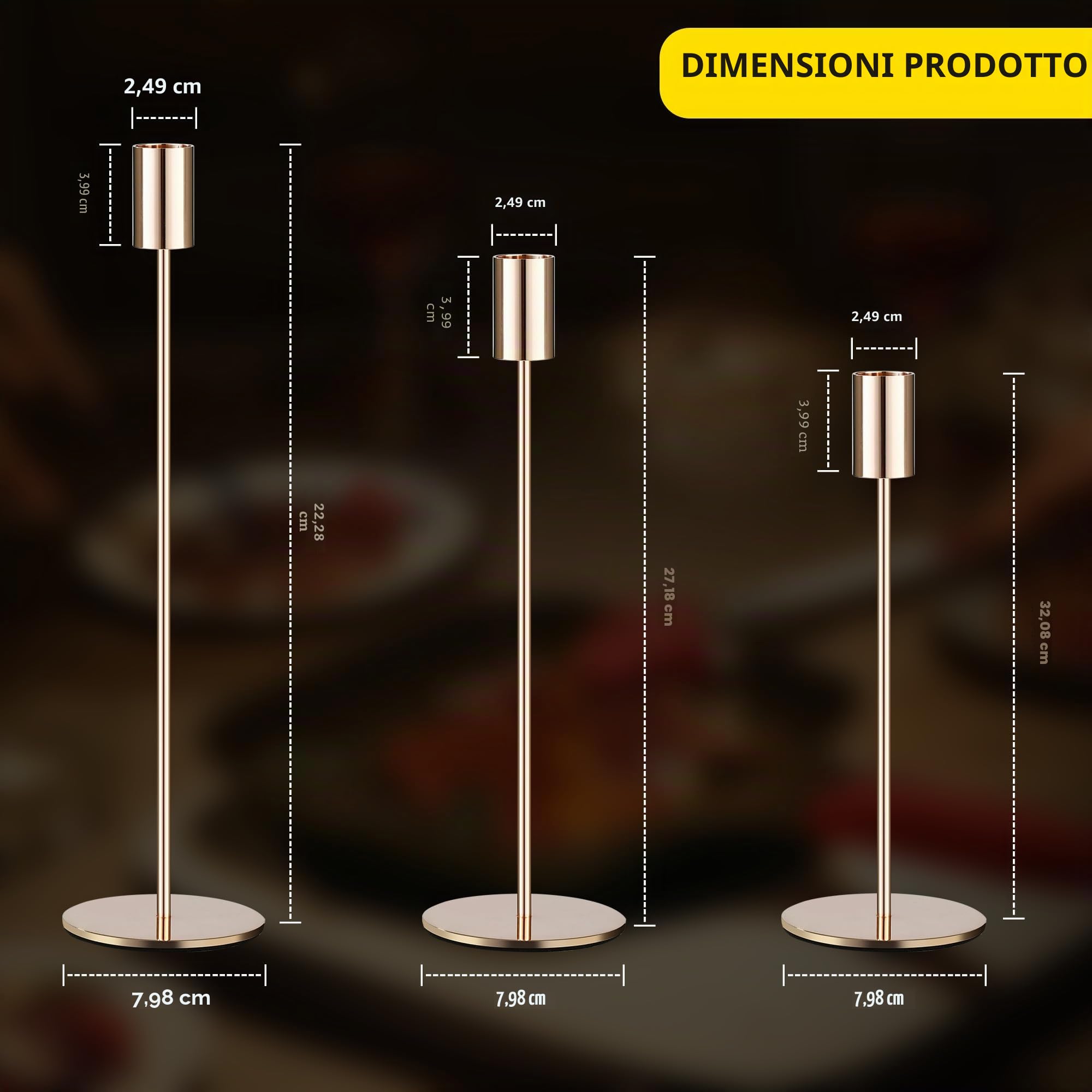 Set Portacandele da 6 pezzi, 6 Candelabro dorati, 3 Porta Candele da Tavolo Cilindrico di diverse altezze. Candelabri è adatto per Porta Candela matrimoni, feste di compleanno e Candele Decorative