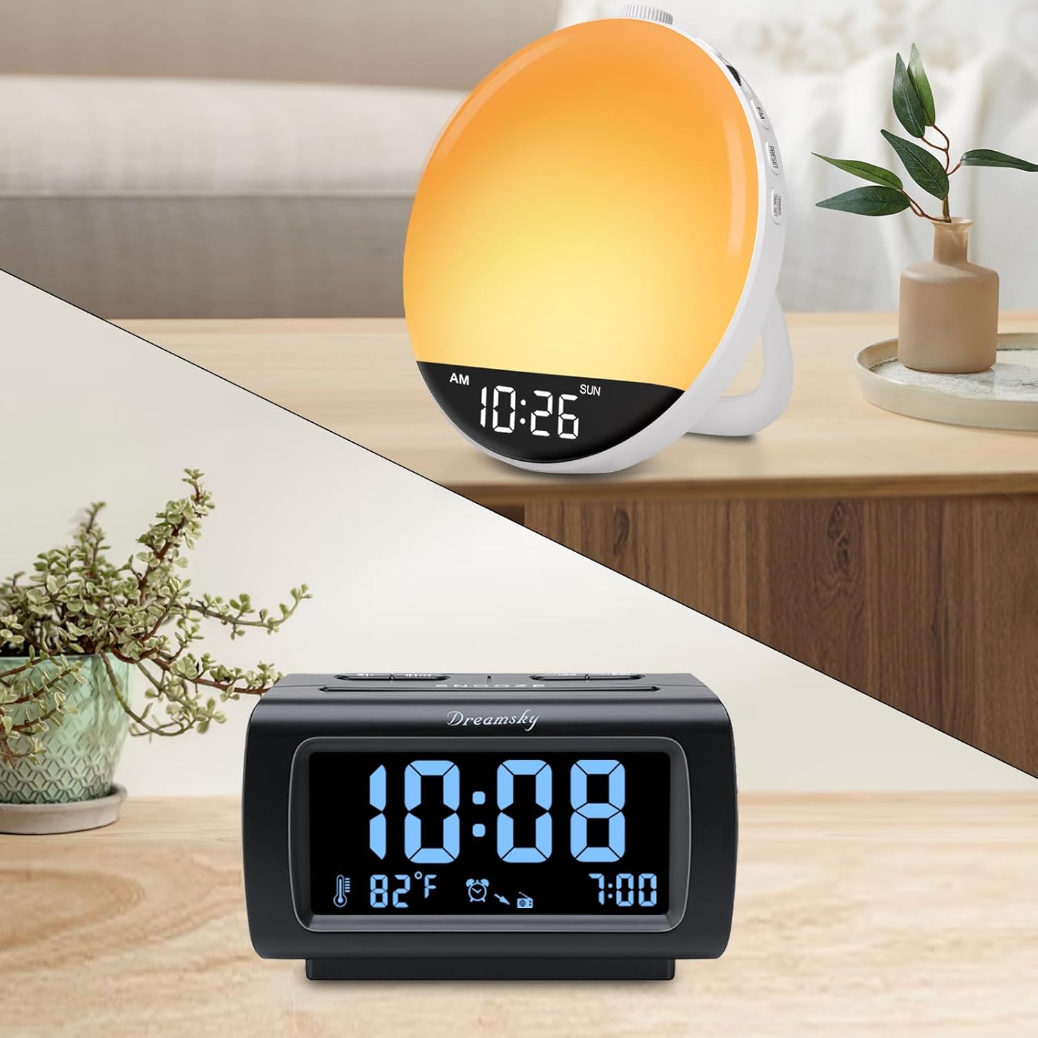 DreamSky Clock Radio and Sunrise Alarm Clock Radio with White Noise Sound Machine Bluetooth Speaker
