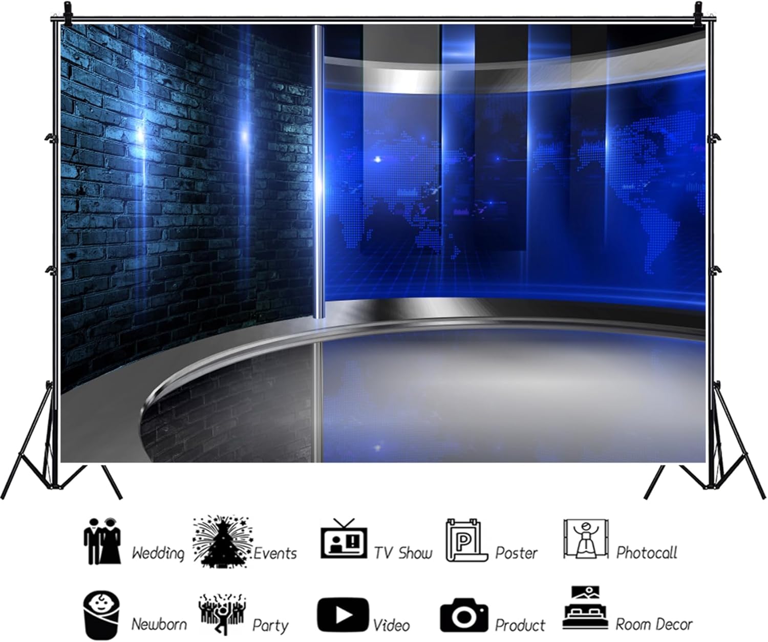CSFOTO 10x8ft Studio Backdrop News Broadcasting Display Screens Concert Interview Weather Forecast Program Studio Background for Photography Video Conferencing Background Live Video Decor Supplies
