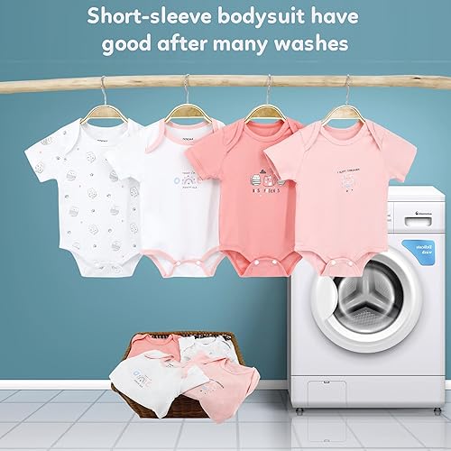 Miniatura 6 de DOKMA Paquete de 4 mamelucos rosados para bebés, set de regalo para bebé, recién nacidos y bebés, 0-12 meses