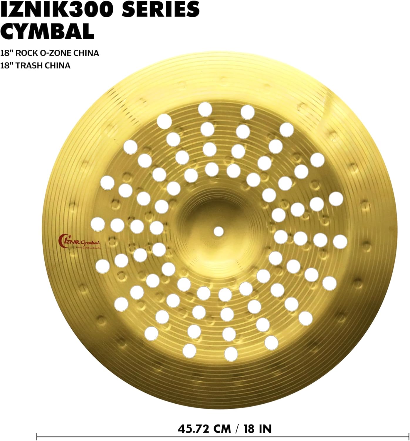 18'' Trash China Cymbal with Holes, Professional Special Effects Cymbal for Drum Set, Deep, Dark Tone & Quick Decay, Durable Alloy, Ideal for Rock, Metal, & Jazz
