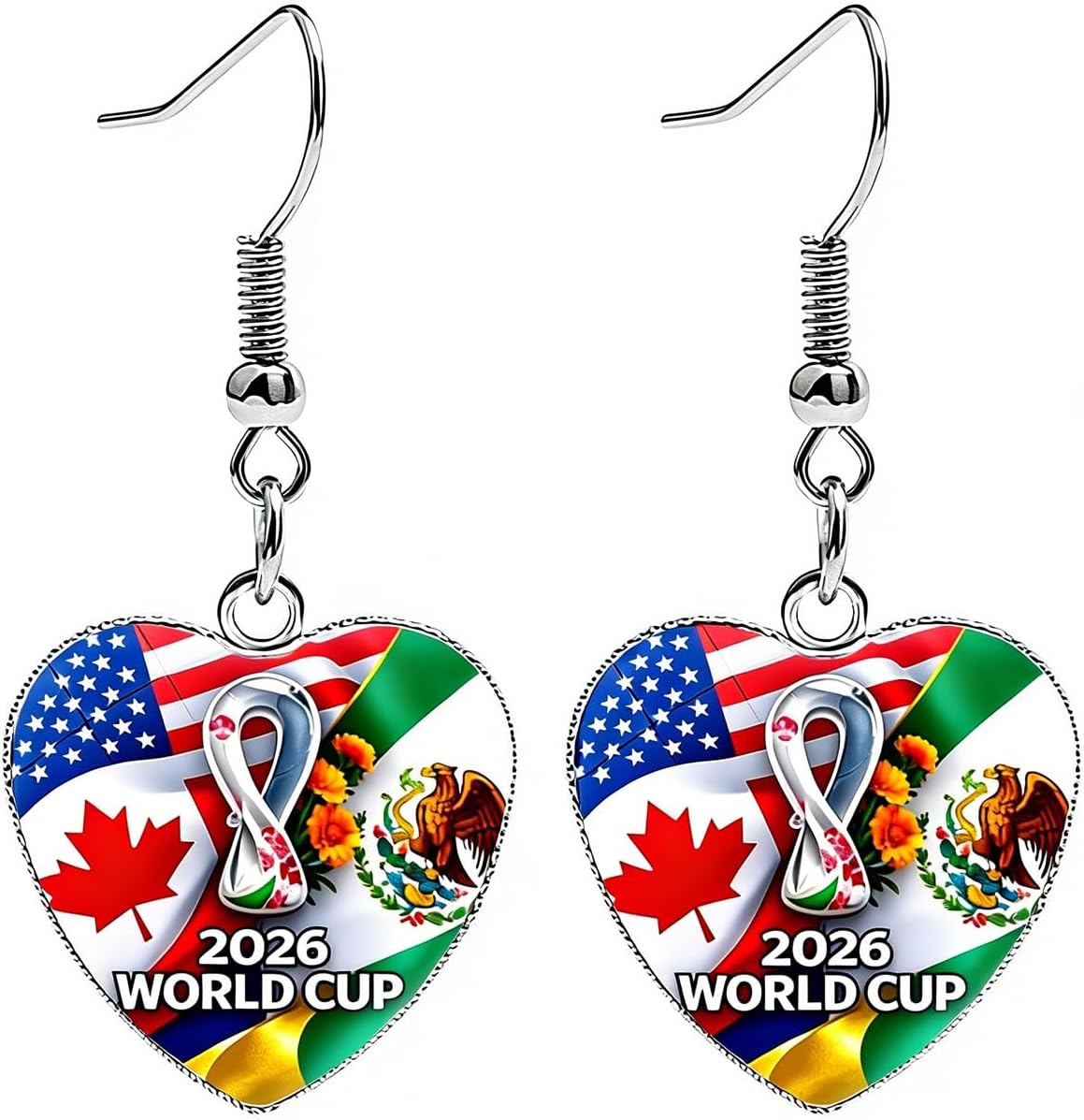 World Cup Earrings 2026 for Women - Heart Dangle Soccer Ball Earrings - Game Day Football Fan Jewelry - Sports Accessories