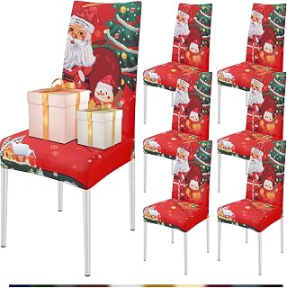 FIGOOO Fundas Sillas de Comedor Navideñas Pack 6 Fundas para Sillas Ajustables Licra Cubiertas para Sillas Extraíbles Funda Decorativa Navideña para Sillas(Papá Noel&Muñecos de Nieve,6pcs)