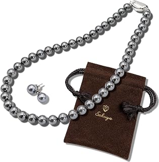 [咲屋] 貝パール ネックレス セット 8mm 42cm 40cm 45cm 冠婚葬祭 真珠 ホワイト シルバーブラック グレー ナチュラル イヤリング ピアス 国産 巾着袋