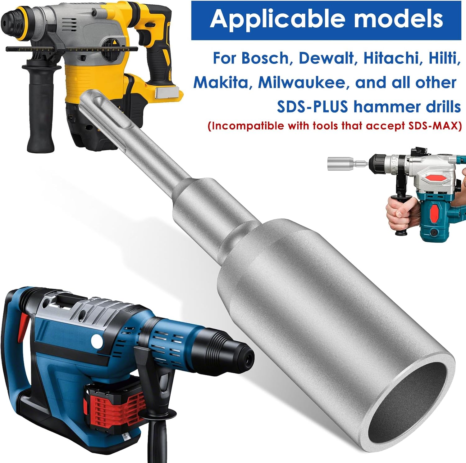 Ground Rod Driver 30/45/65mm Heavy Duty SDS-Plus T Post Ground Rod Driver Tool Forged Steel Drill Bit Driver Durable Hammer Drill Rod Converter for Hammer Drill(30mm,Silver gray)
