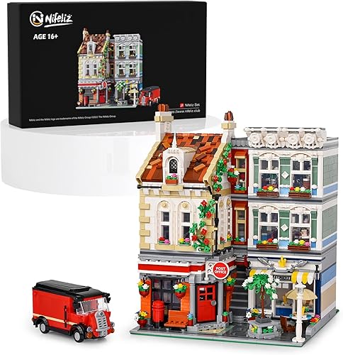 Miniatura 1 de Nifeliz Oficina de correos, centro de correo de la ciudad con bonitas flores, juguete modelo de casa de varios pisos para regalar a adultos (3,716