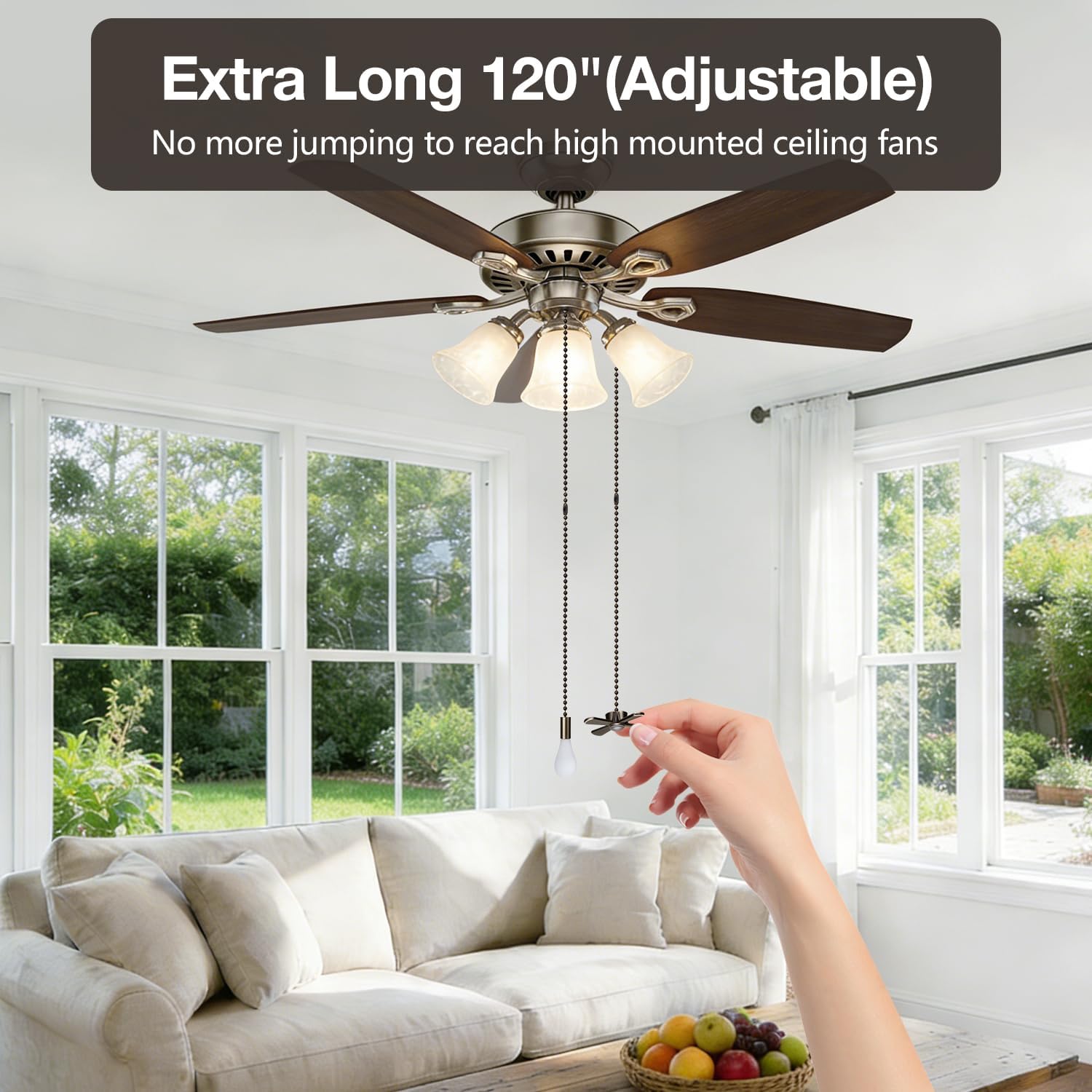 SmoTecQ 10ft Ceiling Fan Pull Chain Extension - Retro Antique Bronze Finish - 3mm Hollow Ball Chain (Rustproof Brass) with 12 Connectors - Vintage Beaded String for Light Fixtures & DIY Crafts
