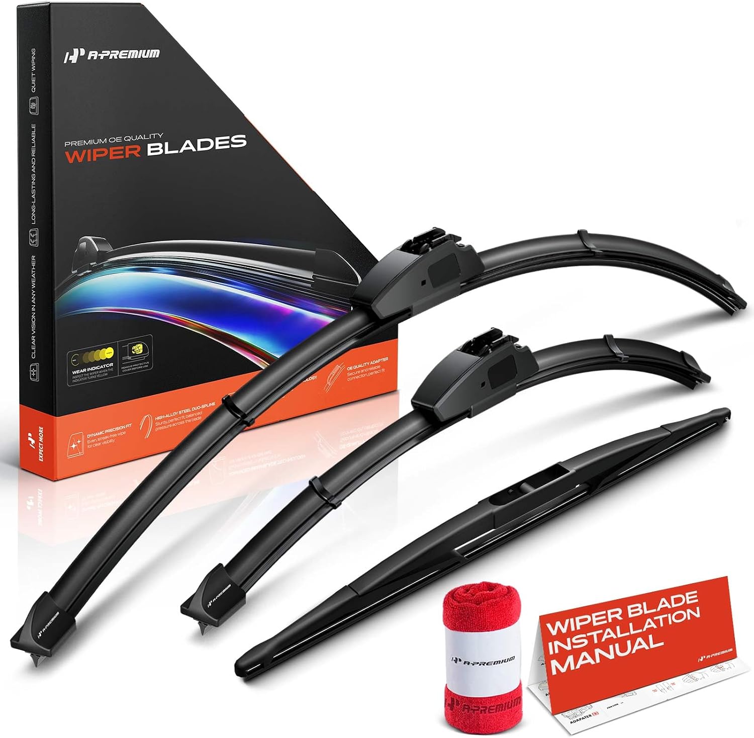 A-Premium 26"+18"+16" Windshield Wiper Blades Compatible with Honda Insight 2010 2011 - Front Rear Wipers Blade Set for Hook/RL3 Arm Connector, with Wear Indicator & Towel (Pack of 3)