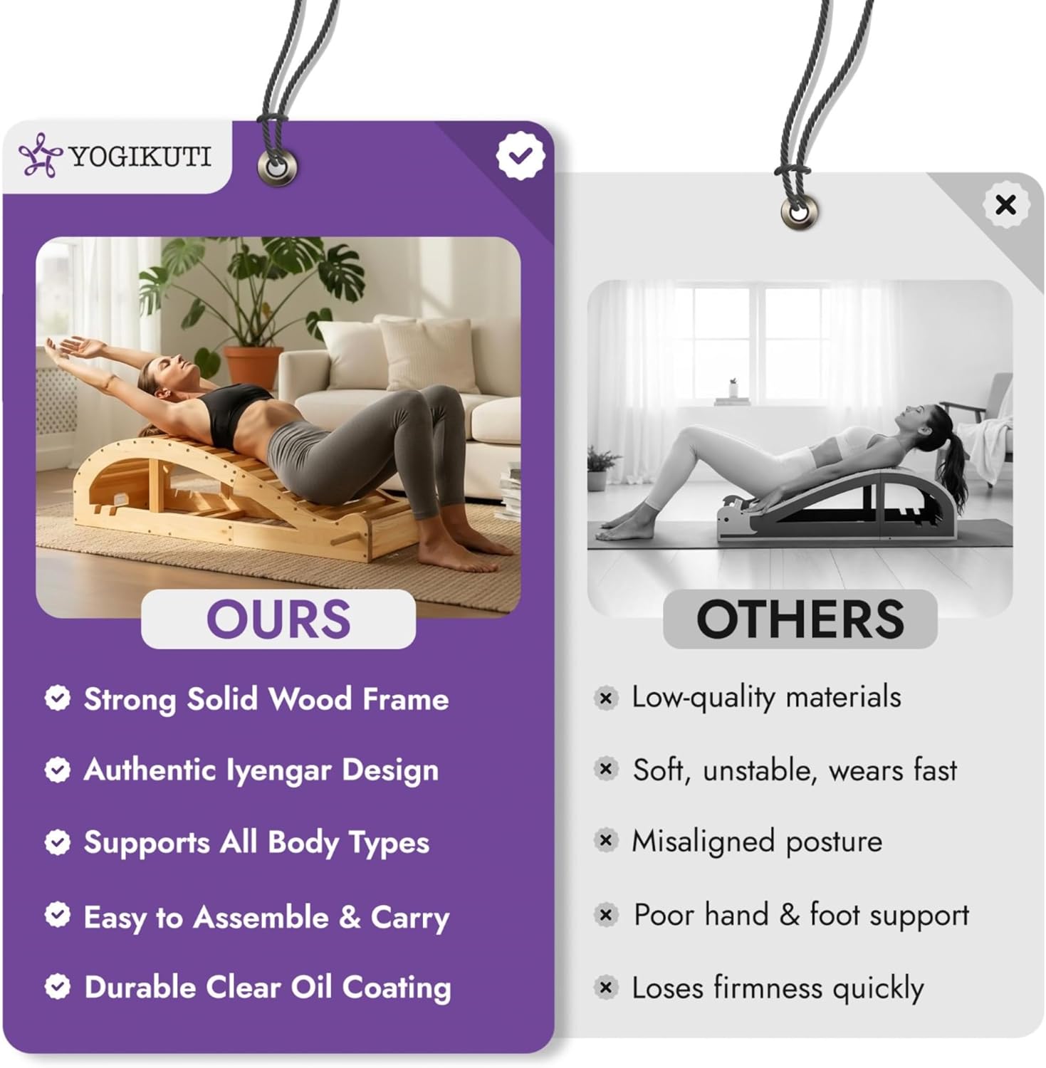 Yogikuti Iyengar Yoga Viparita Dandasana Bench – Wooden Back Bending Bench for Deep Stretching and Flexibility | Large Back Bender for Enhanced Support