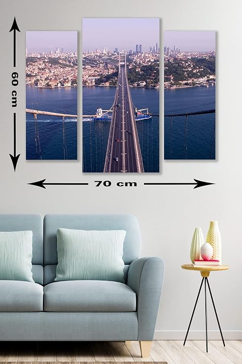 Düş Duvarı 3 Parça İstanbul Köprü Desenli MDF Duvar Tablosu