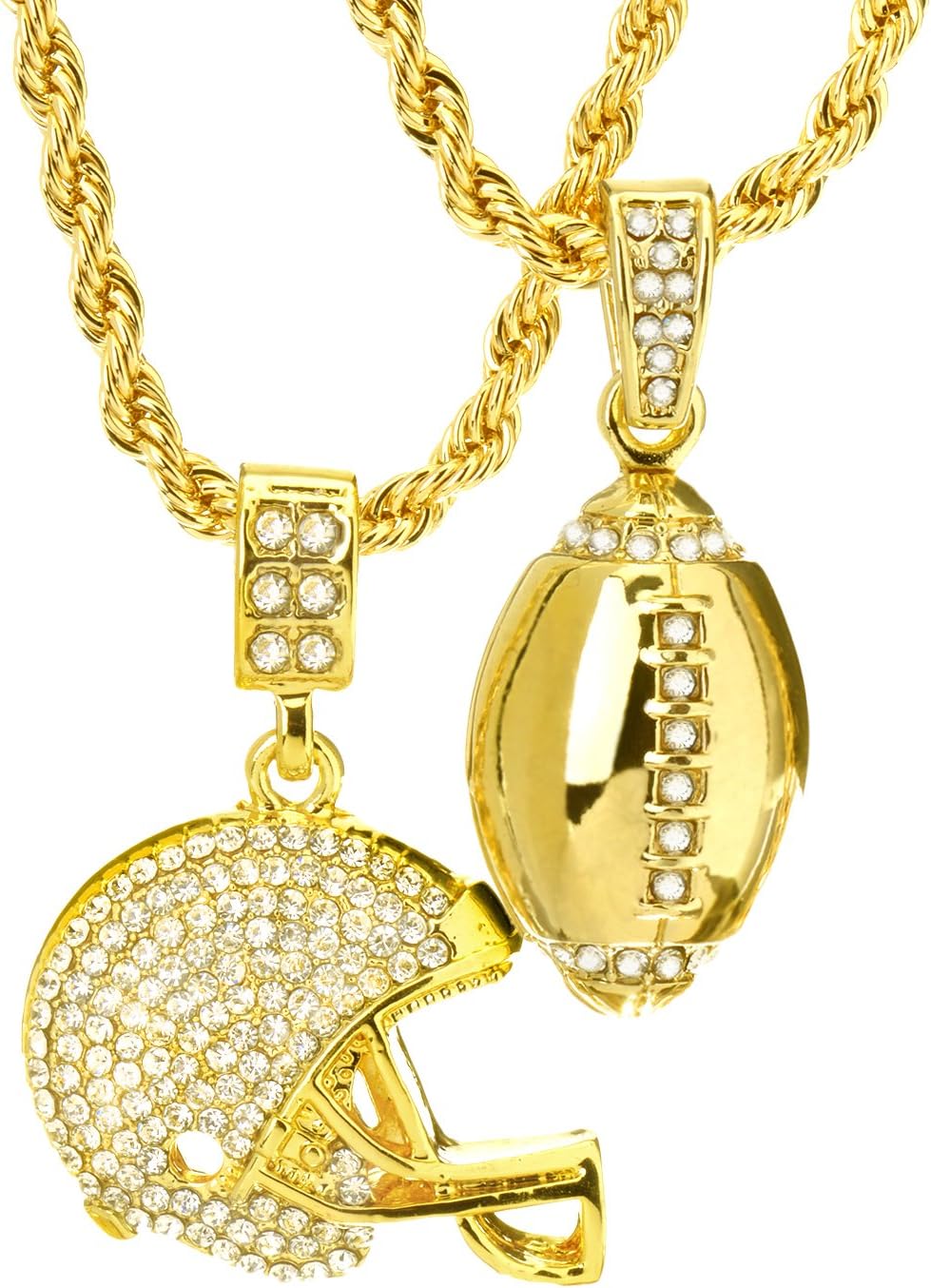Mens Gold Silver Plated Football Helmet Pendant 4 mm 20" & 24" Double Rope Chain Set MHC 20